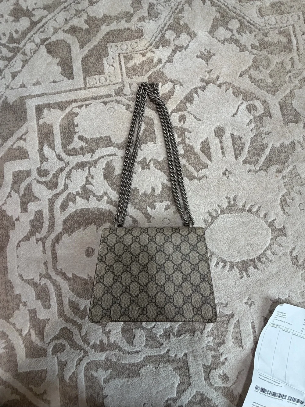 Gucci Beige Brown GG Monogram Chain Shoulder Bag